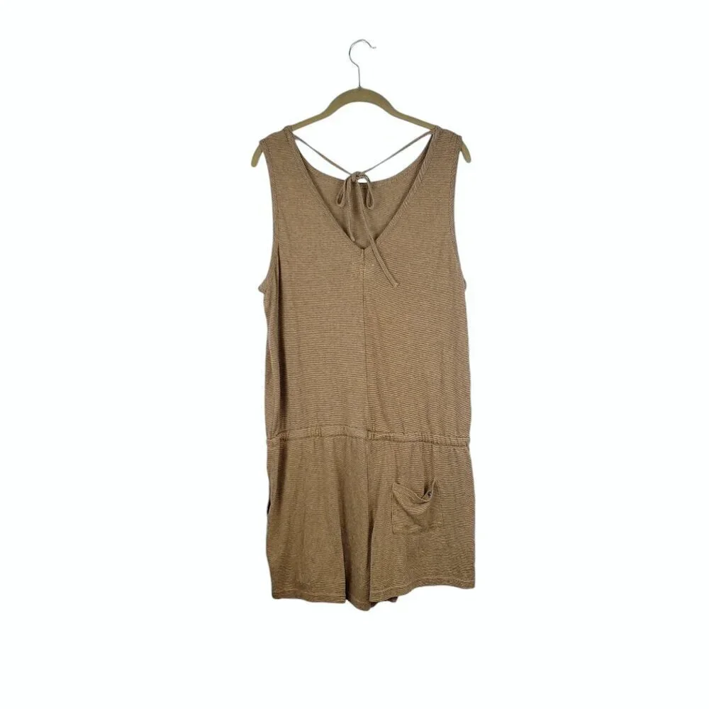 Prana Sylvie Tie Back Romper in Butterscotch Stripe Hemp Blend Size XL